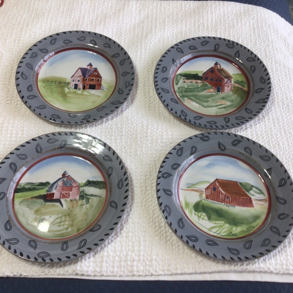 Zrike Barnyards and Bandanas salad plates. Set of four.great condition